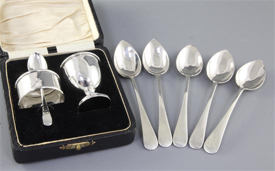 A set of five silver grapefruit spoons & a Christening set.